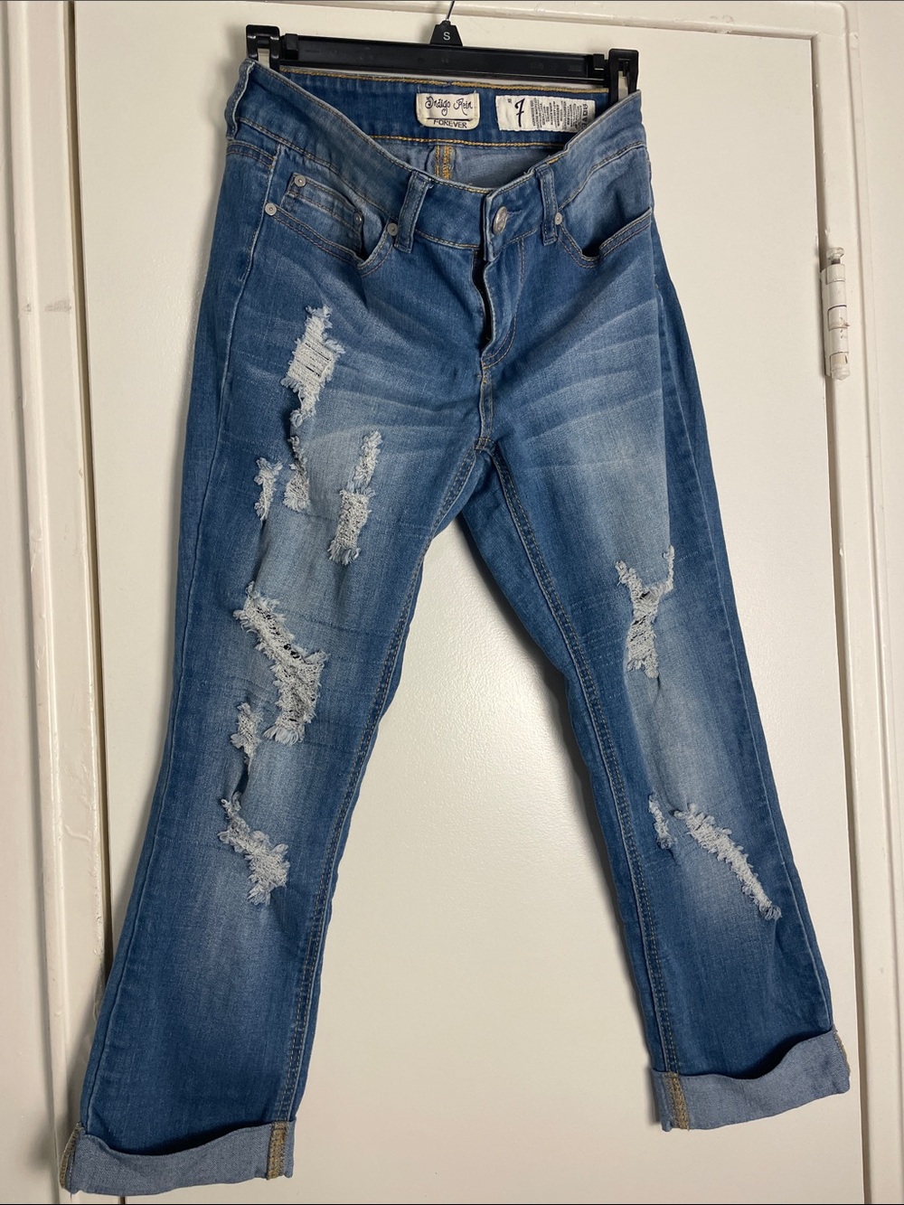 Indigo Rein Distressed Medium Blue Boyfriend Jeans
